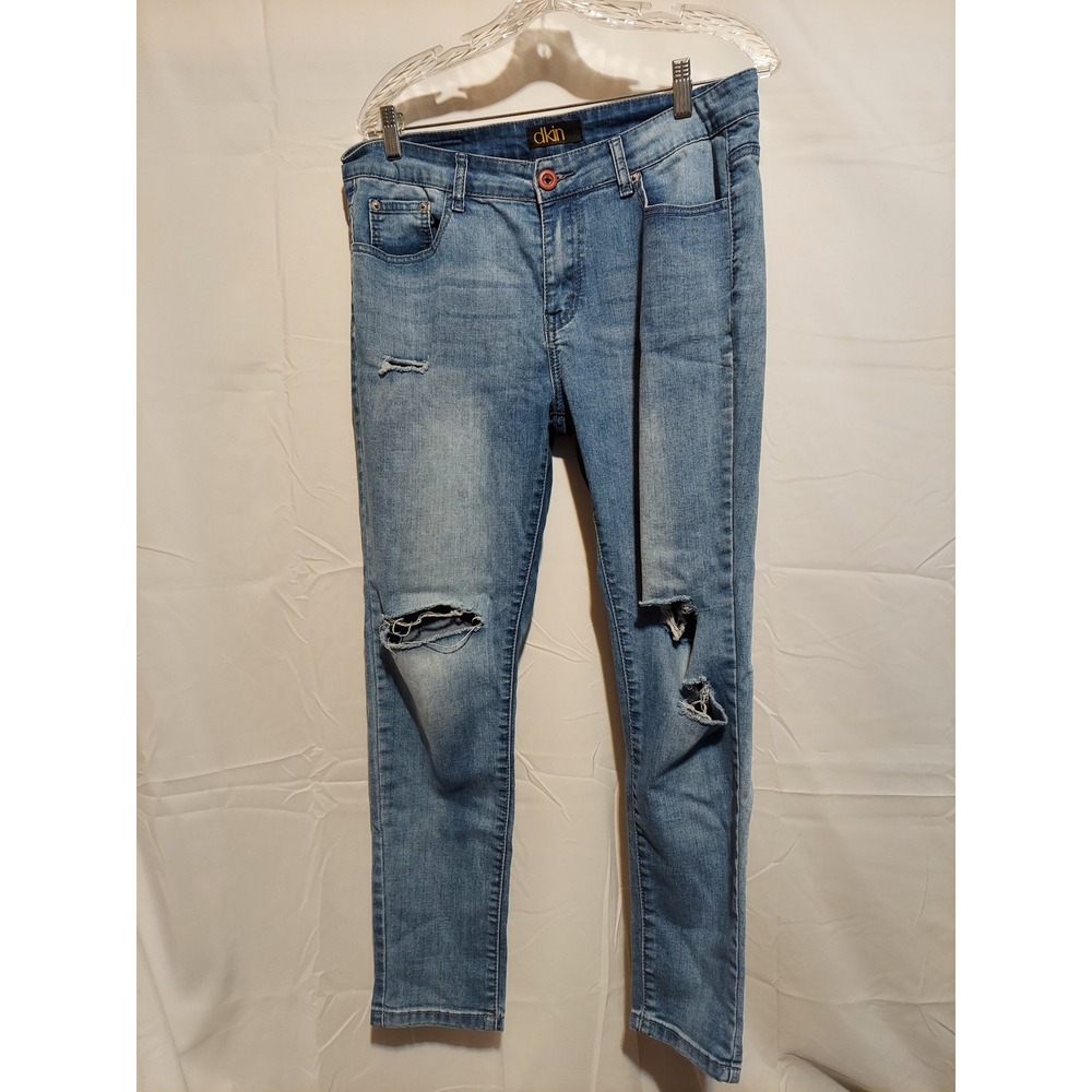 DKIN Women's Distressed Jeans Size 10 Light Wash Ripped Embellished Pockets